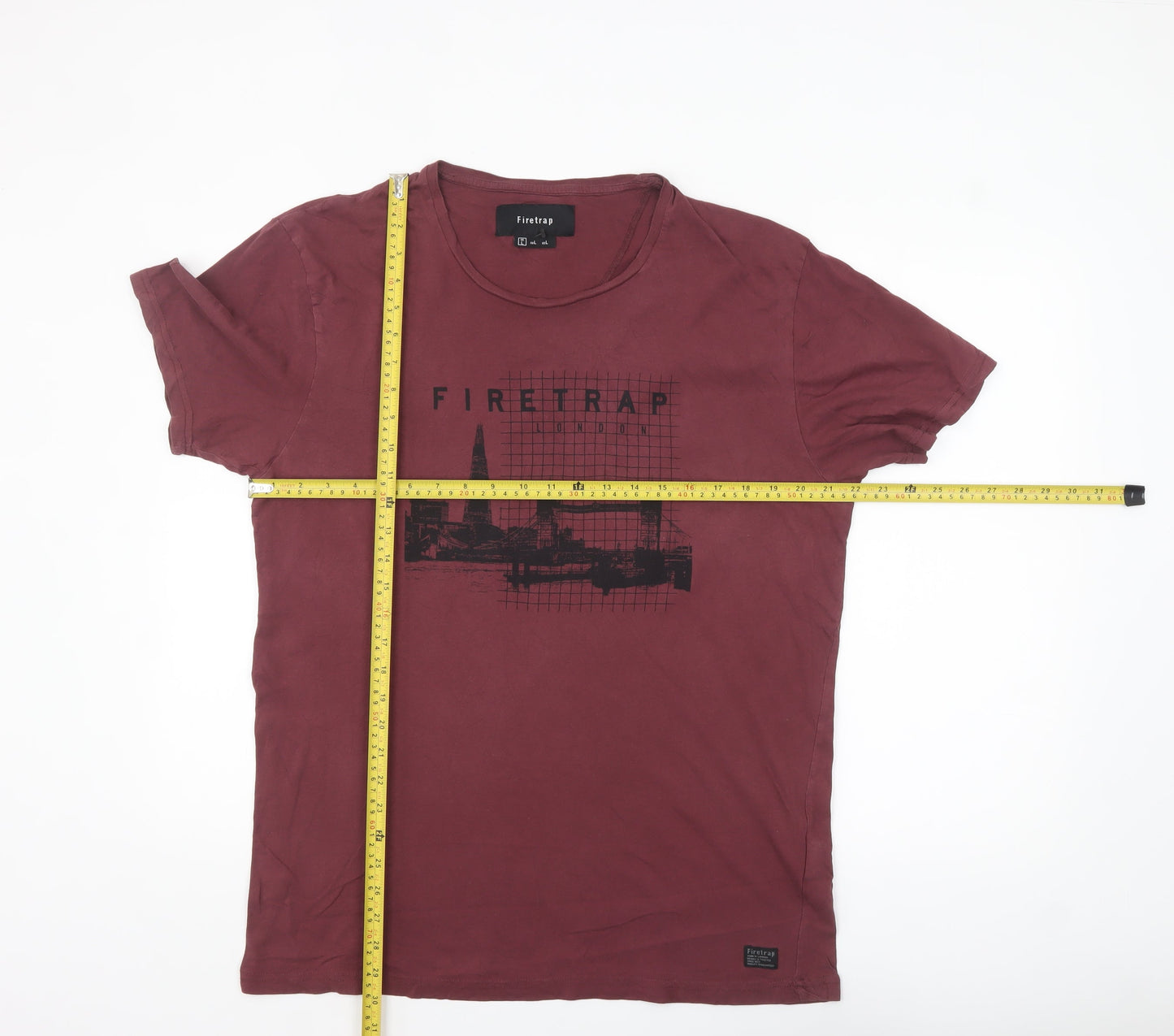 Firetrap Men's Burgundy London Graphic Cotton T-Shirt Size L