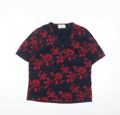 Jumper Women's Blue Red Floral Cotton V-Neck Short Sleeve T-Shirt M