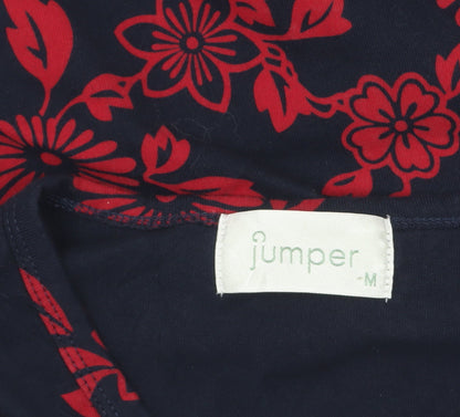 Jumper Women's Blue Red Floral Cotton V-Neck Short Sleeve T-Shirt M