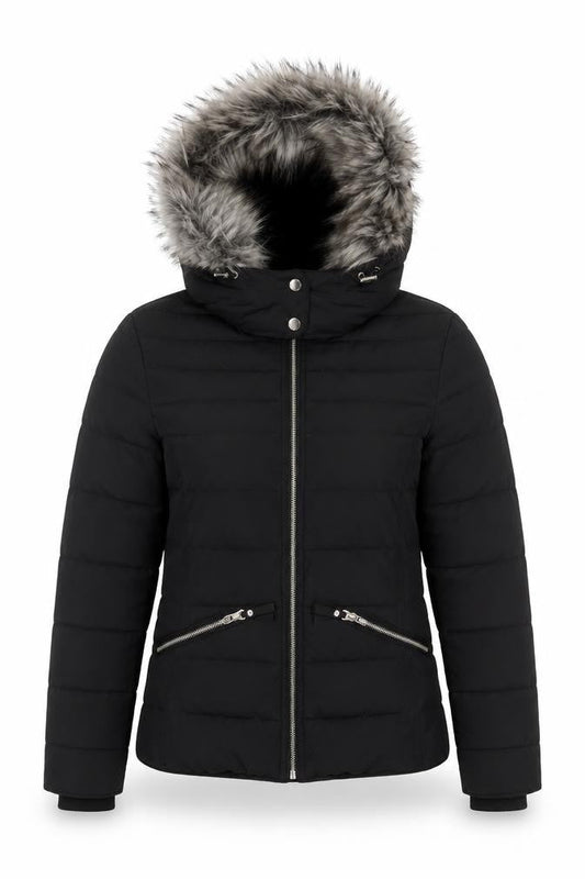 Marks & Spencer Per Una Women’s Black Faux Fur Hooded Puffer Jacket Size 8
