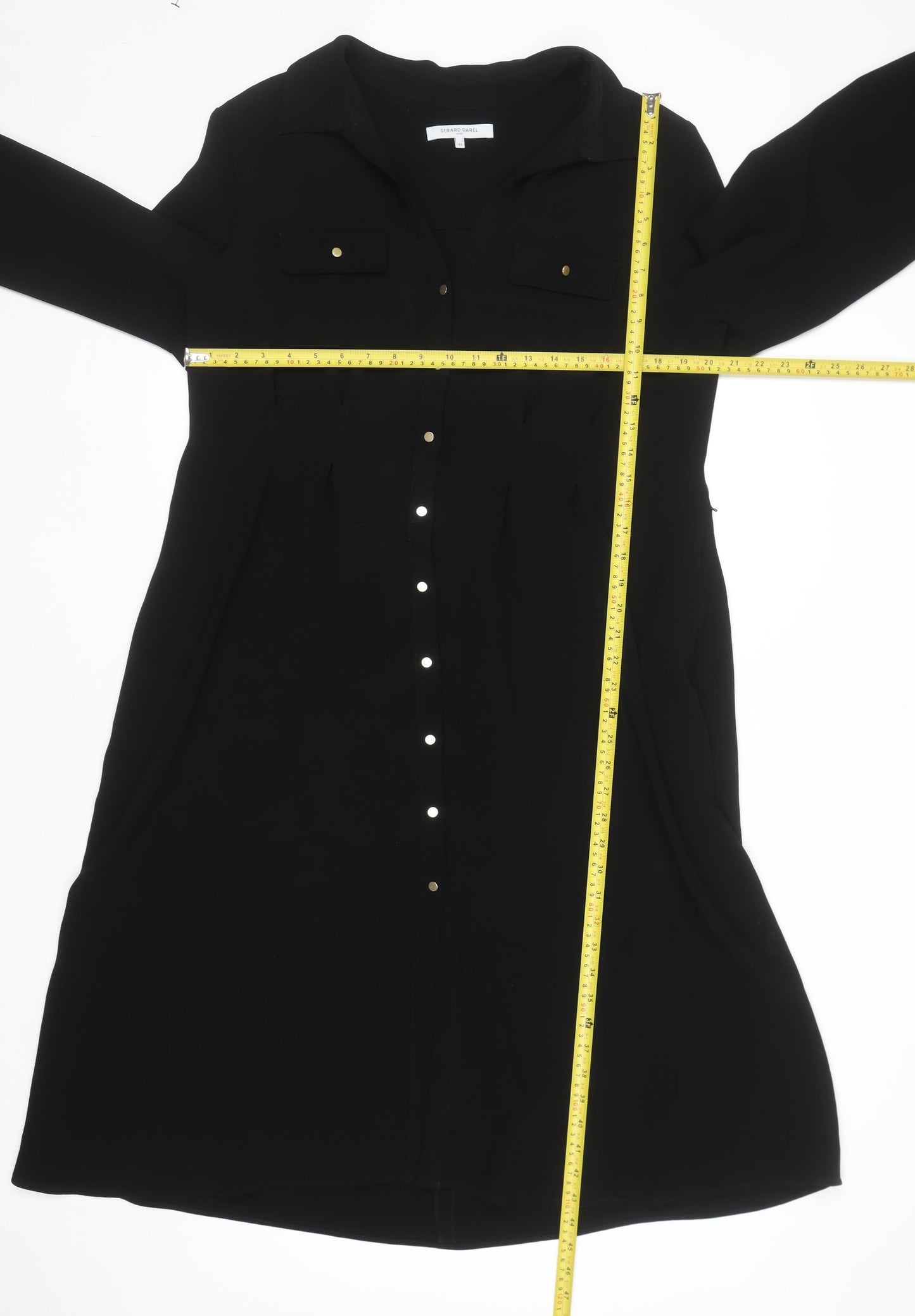 Gerard Darel Women Black Shirt Dress Size 18 Collared Long Sleeve