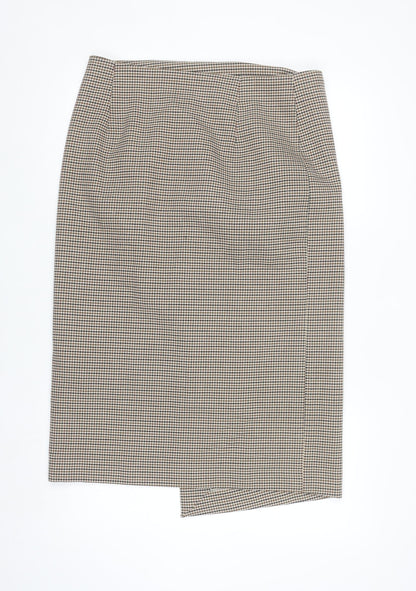 Zara Woman Beige Check Tweed Pencil Skirt Size 14