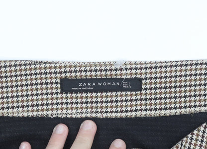 Zara Woman Beige Check Tweed Pencil Skirt Size 14