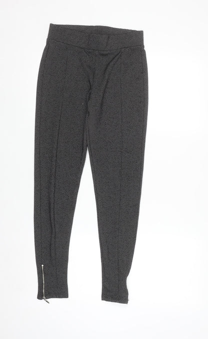 F&F Women's Black Herringbone Slim Fit Ankle Zip Leggings Size 10