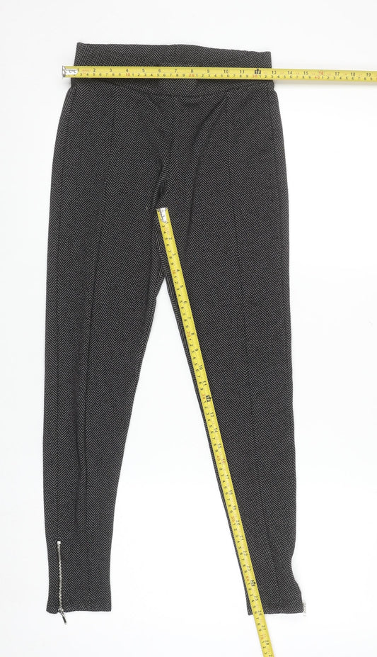 F&F Women's Black Herringbone Slim Fit Ankle Zip Leggings Size 10