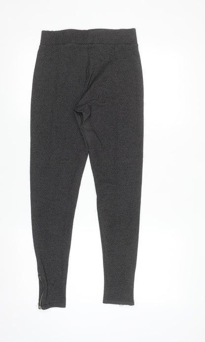 F&F Women's Black Herringbone Slim Fit Ankle Zip Leggings Size 10