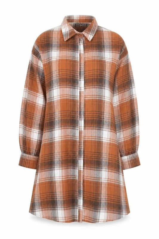 Front view of Missguided Women Brown Check Long Sleeve Shirt Dress, size 8