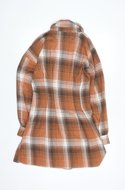 Missguided Women Brown Check Long Sleeve Shirt Dress Size 8