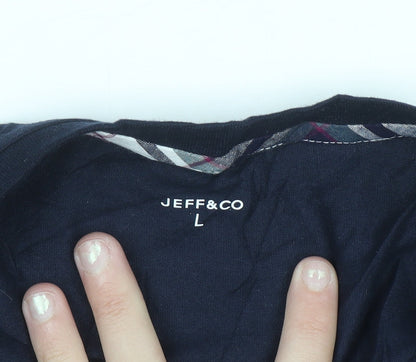 JEFF&CO Men's Blue Cotton Crew Neck Short Sleeve T-Shirt L