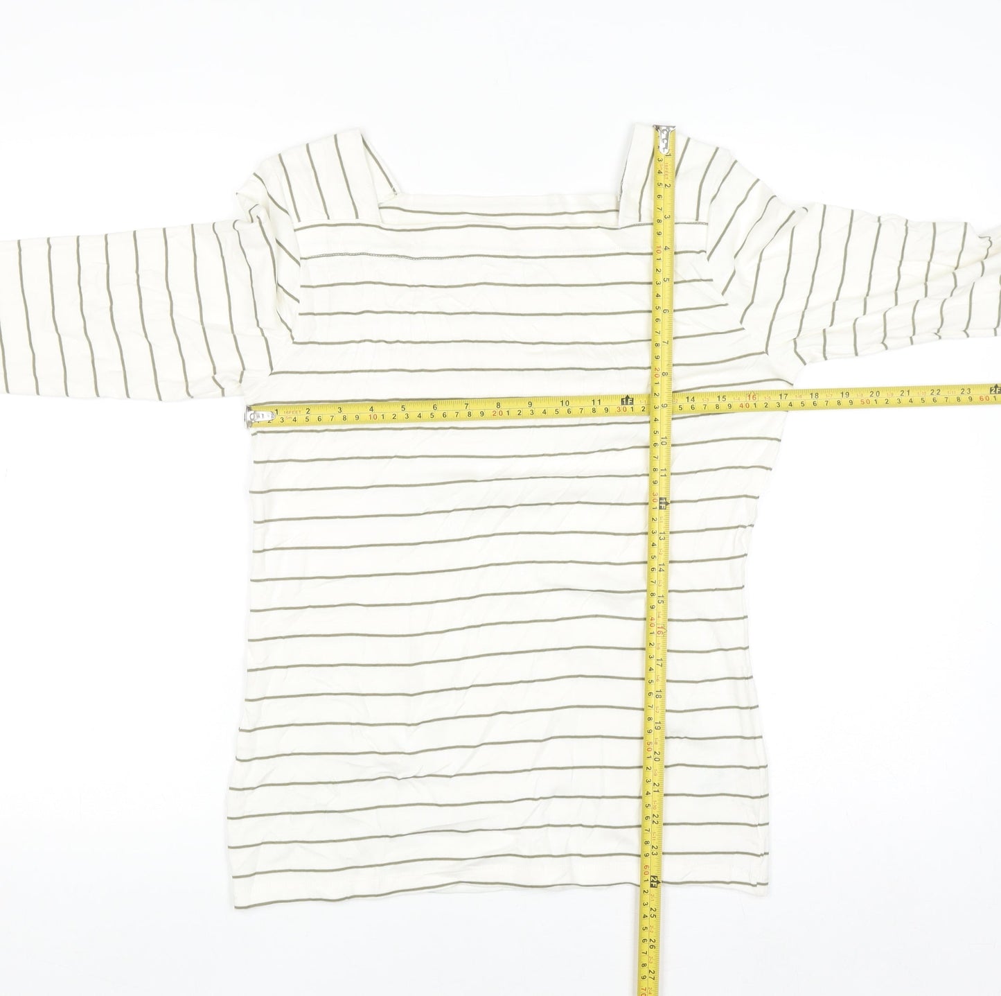 Nutmeg Women White Striped Boat Neck Long Sleeve Cotton Top Size 14