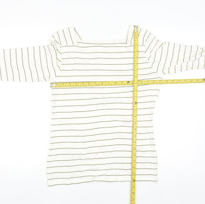 Nutmeg Women White Striped Boat Neck Long Sleeve Cotton Top Size 14
