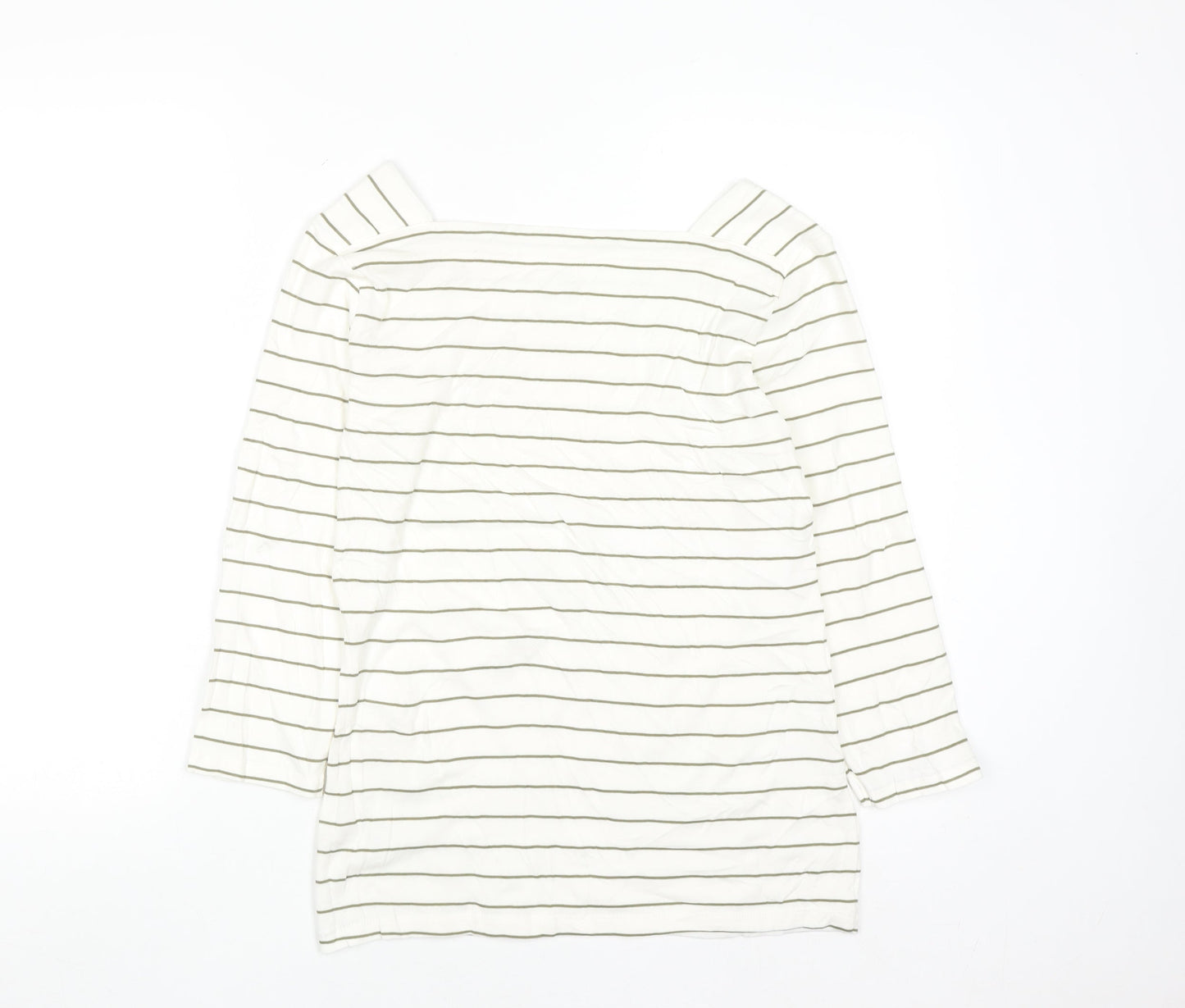 Nutmeg Women White Striped Boat Neck Long Sleeve Cotton Top Size 14
