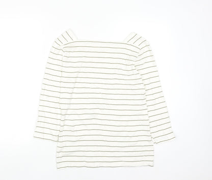 Nutmeg Women White Striped Boat Neck Long Sleeve Cotton Top Size 14