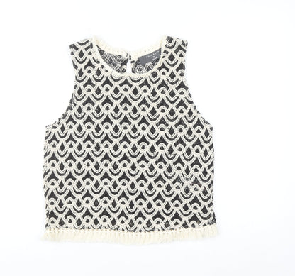 Primark Women's Black Crochet Tank Top M Boho Fringe Summer Camisole