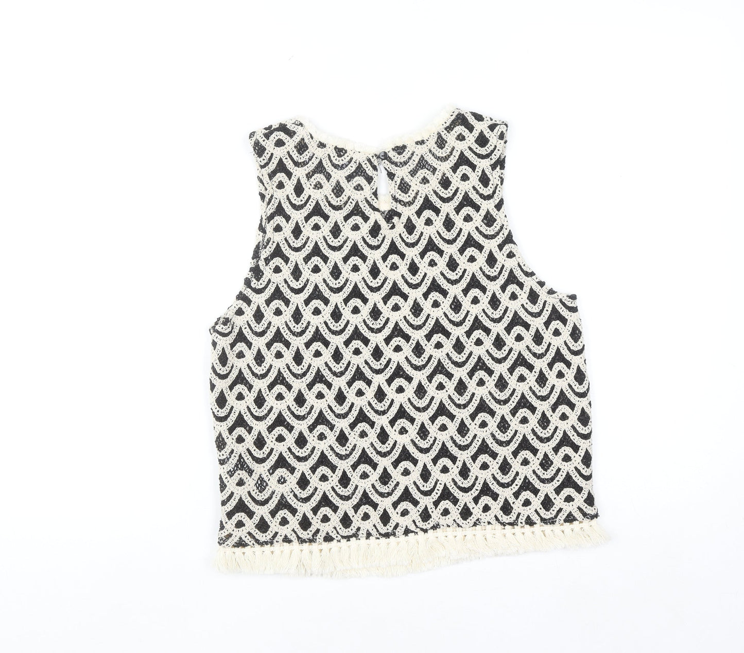 Primark Women's Black Crochet Tank Top M Boho Fringe Summer Camisole