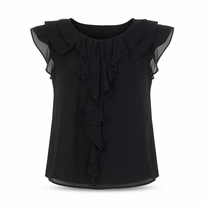 H&M Womens Black Ruffle Chiffon Sleeveless Blouse Size 10