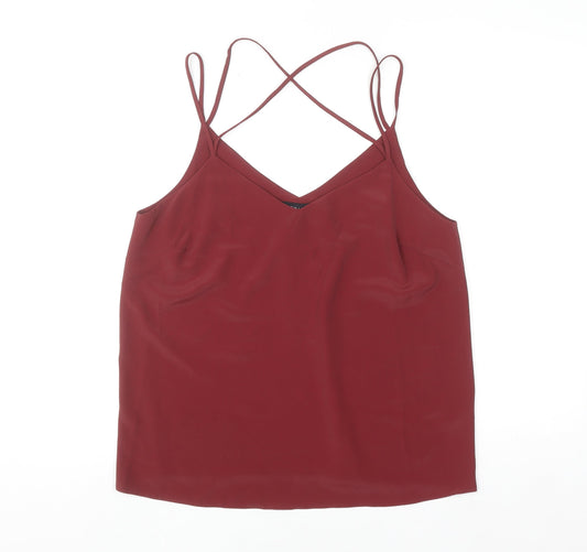New Look Women Red Camisole Tank Top Size 12 Polyester V-Neck