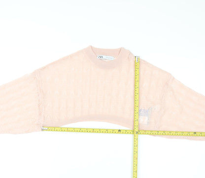 ZARA Women Pink Cropped Knit Blouse Size M Lightweight Viscose