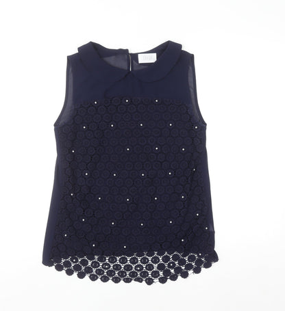 Savida Women’s Navy Blue Beaded Lace Sleeveless Blouse UK 10