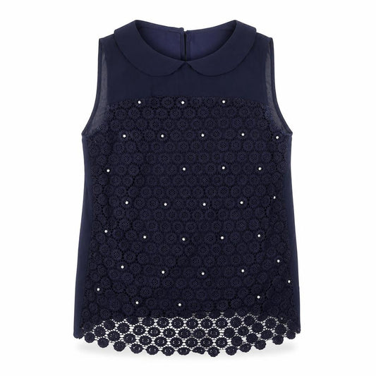 Savida Women’s Navy Blue Beaded Lace Sleeveless Blouse UK 10