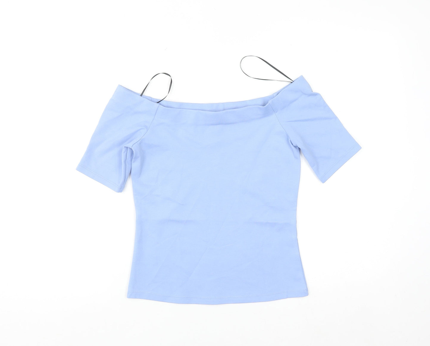 H&M Women Blue Off Shoulder Short Sleeve Stretch Top Size S