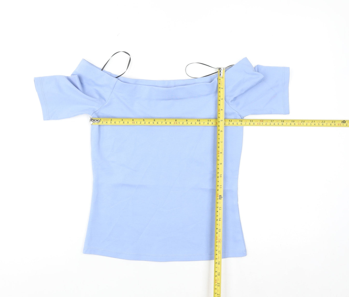 H&M Women Blue Off Shoulder Short Sleeve Stretch Top Size S