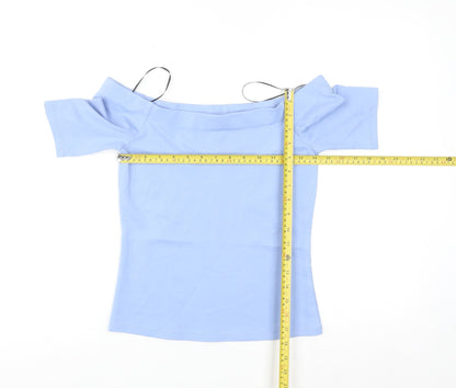 H&M Women Blue Off Shoulder Short Sleeve Stretch Top Size S