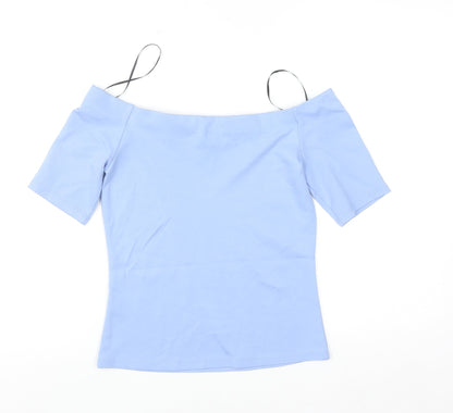 H&M Women Blue Off Shoulder Short Sleeve Stretch Top Size S
