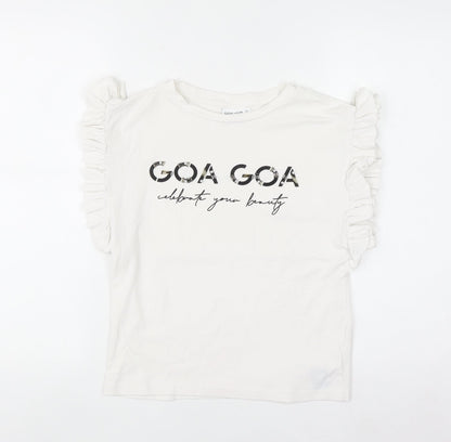 GOA GOA Women's White Ruffle Sleeve Cotton T-Shirt Size L