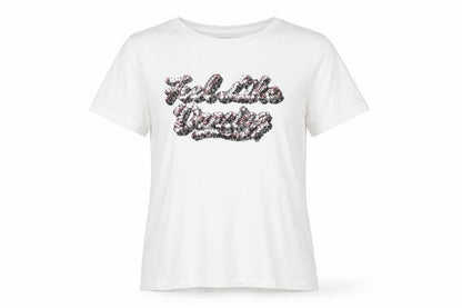 Pieces Women's White Sequin Slogan Cotton T-Shirt Size M