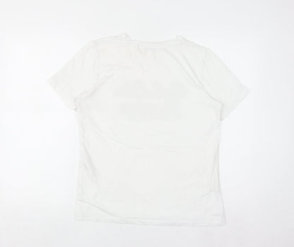 Pieces Women's White Sequin Slogan Cotton T-Shirt Size M
