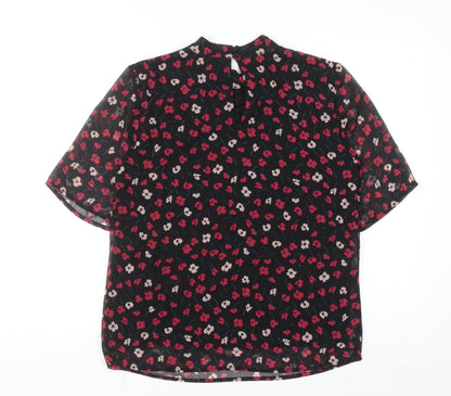 Pieces Womens Black Floral Chiffon Tunic Blouse Size M