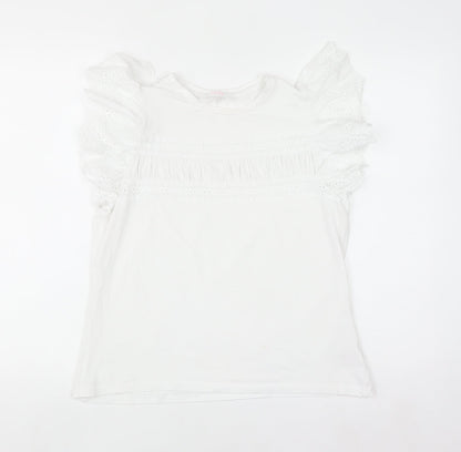 Savida Womens White Ruffle Sleeve Cotton T-Shirt Size 12