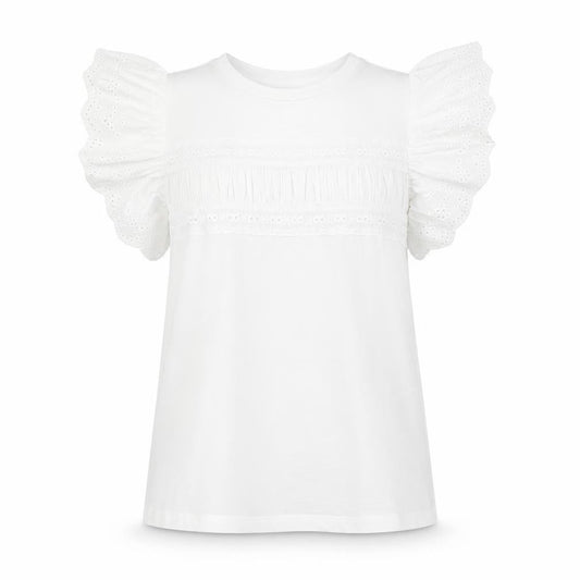 Savida Womens White Ruffle Sleeve Cotton T-Shirt Size 12