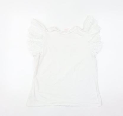 Savida Womens White Ruffle Sleeve Cotton T-Shirt Size 12