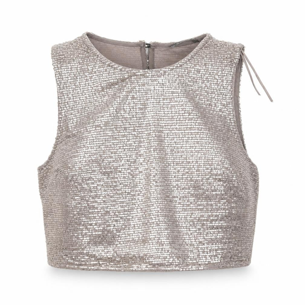 Dunnes Women’s Mocha Sequin Cropped Sleeveless Tank Top Size 12