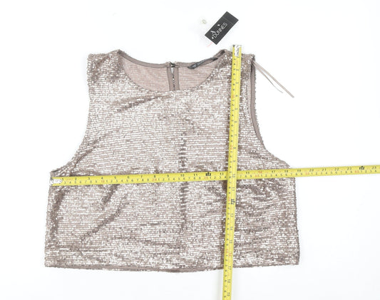 Dunnes Women’s Mocha Sequin Cropped Sleeveless Tank Top Size 12