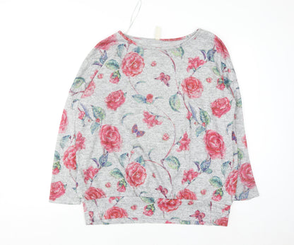 Stella Women's Grey Floral Pullover Jumper Size 14