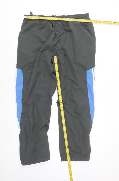 Adidas Men's Black 2XL Track Pants with Blue Side Stripes
