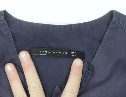 Zara Women Blue Lace Up Cotton Tunic Blouse Size 12