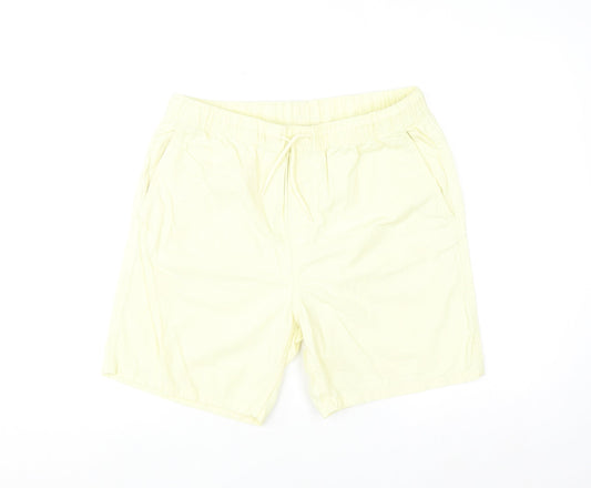 H&M Mens Yellow Regular Fit Cotton Blend Casual Shorts M
