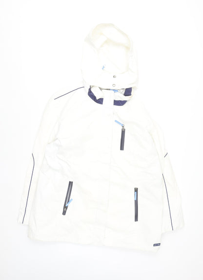 Saint James Women White Waterproof Hooded Parka Jacket Size 16