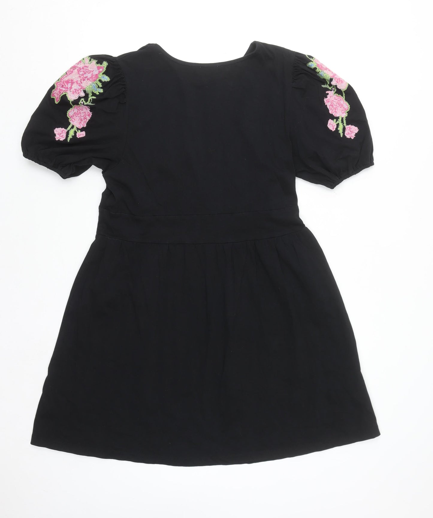 ASOS DESIGN Women's Black Floral Embroidered Fit & Flare Dress Size 14
