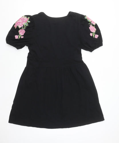 ASOS DESIGN Women's Black Floral Embroidered Fit & Flare Dress Size 14