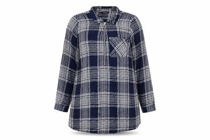 Yours Women's Blue Check Long Sleeve Tunic Shirt Size 18