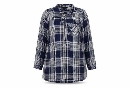 Yours Women's Blue Check Long Sleeve Tunic Shirt Size 18