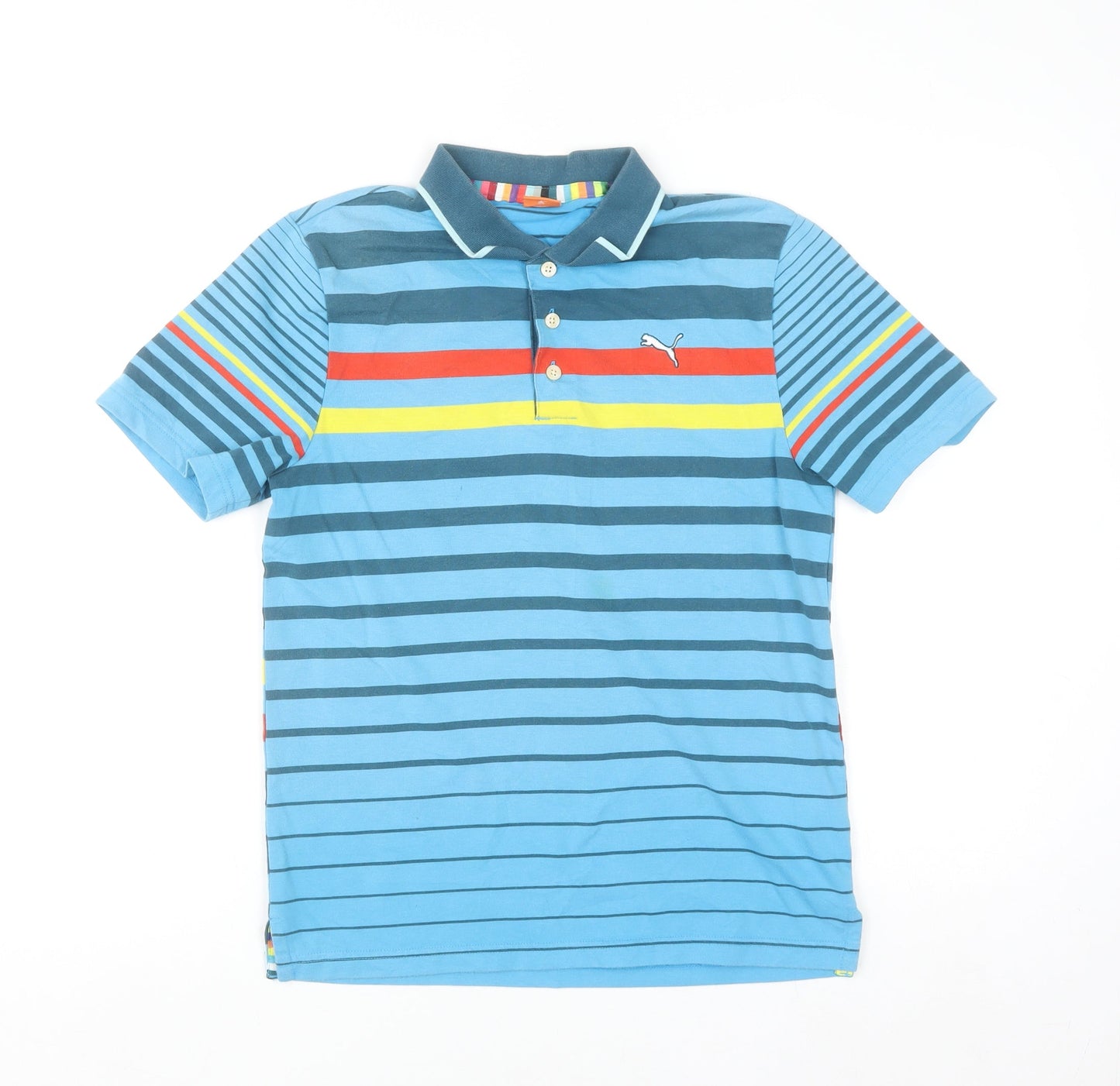 Puma Men’s Blue Striped Polo Shirt Size L Cotton Blend Casual