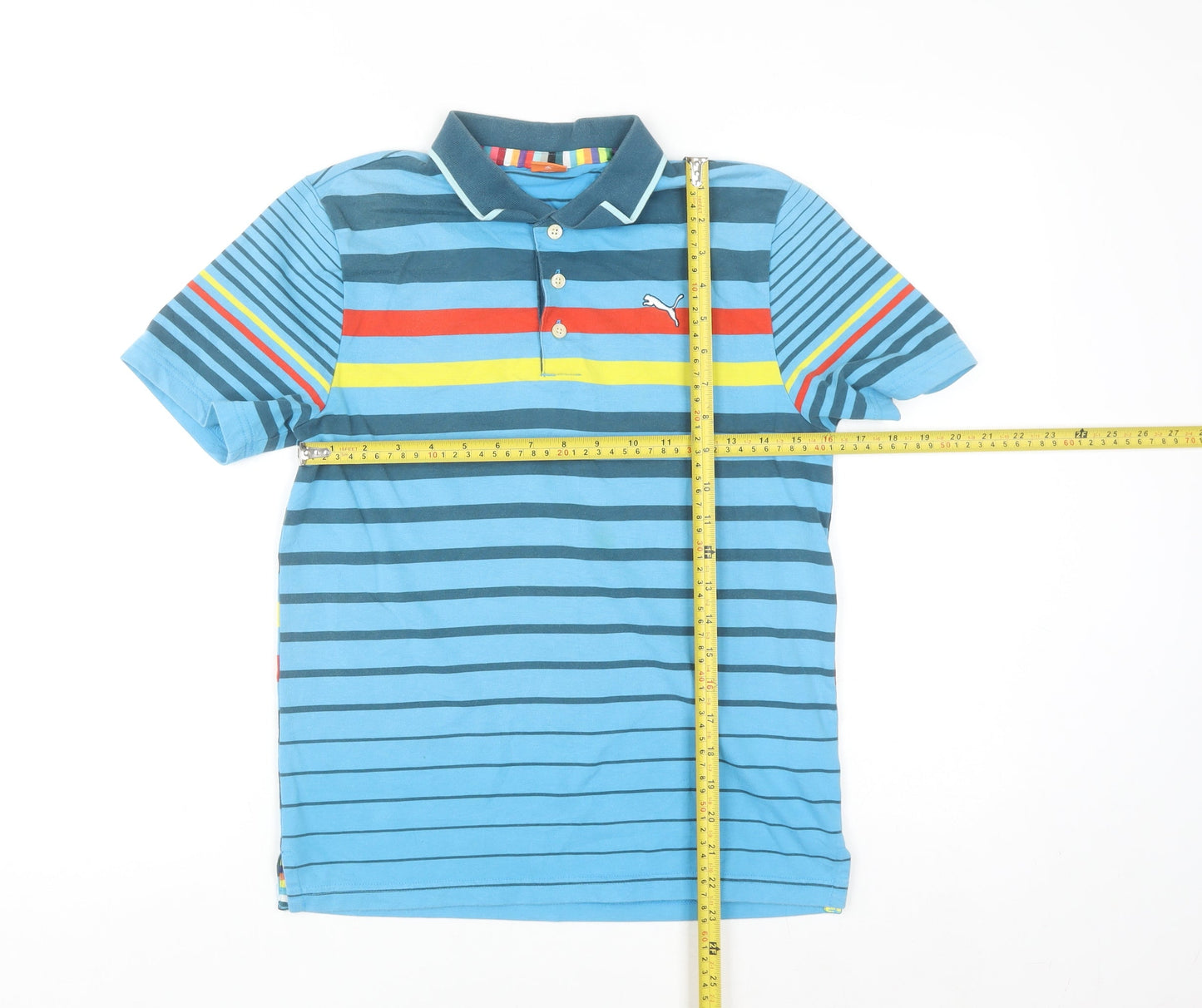 Puma Men’s Blue Striped Polo Shirt Size L Cotton Blend Casual