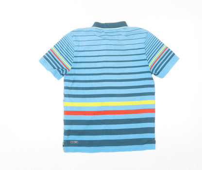 Puma Men’s Blue Striped Polo Shirt Size L Cotton Blend Casual