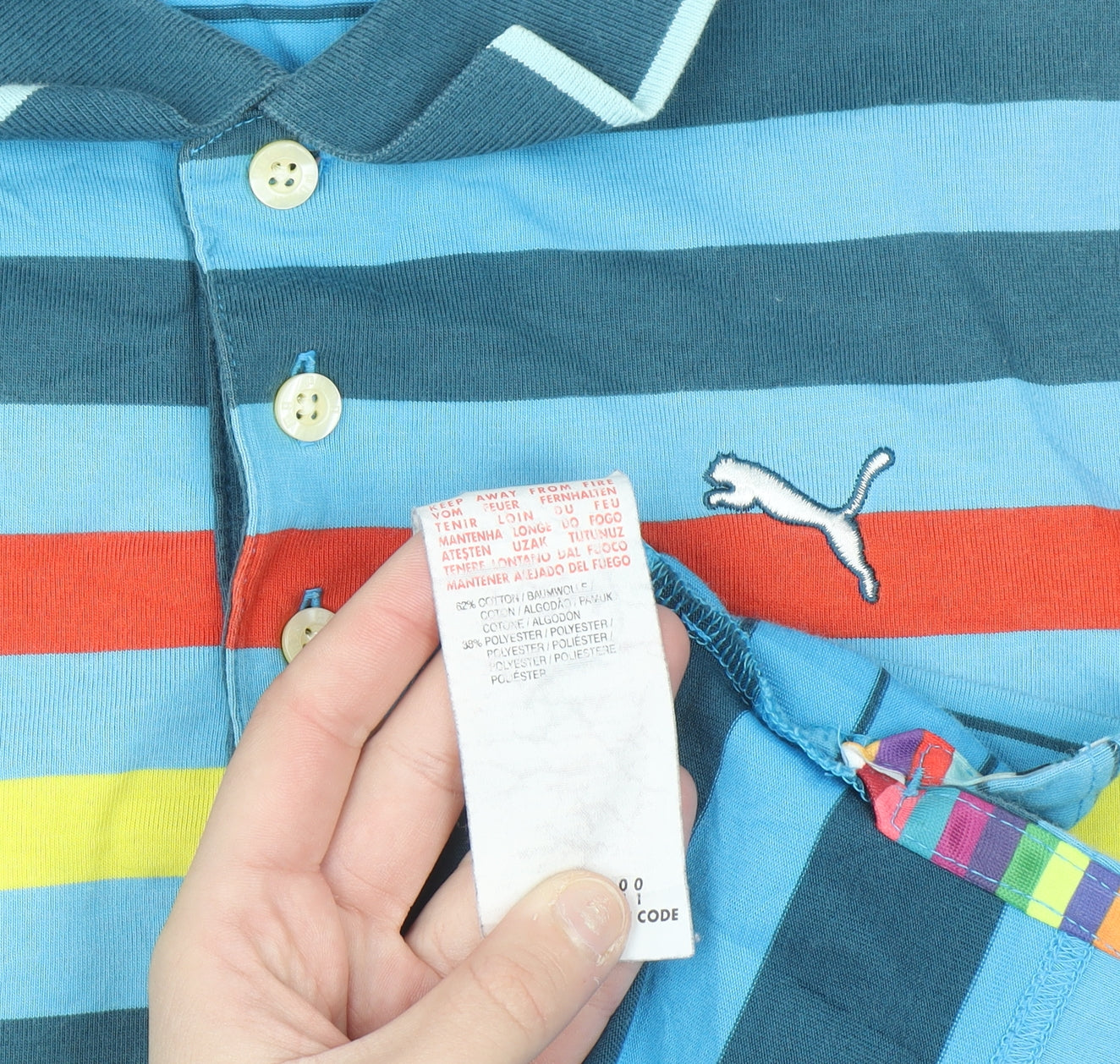 Puma Men’s Blue Striped Polo Shirt Size L Cotton Blend Casual